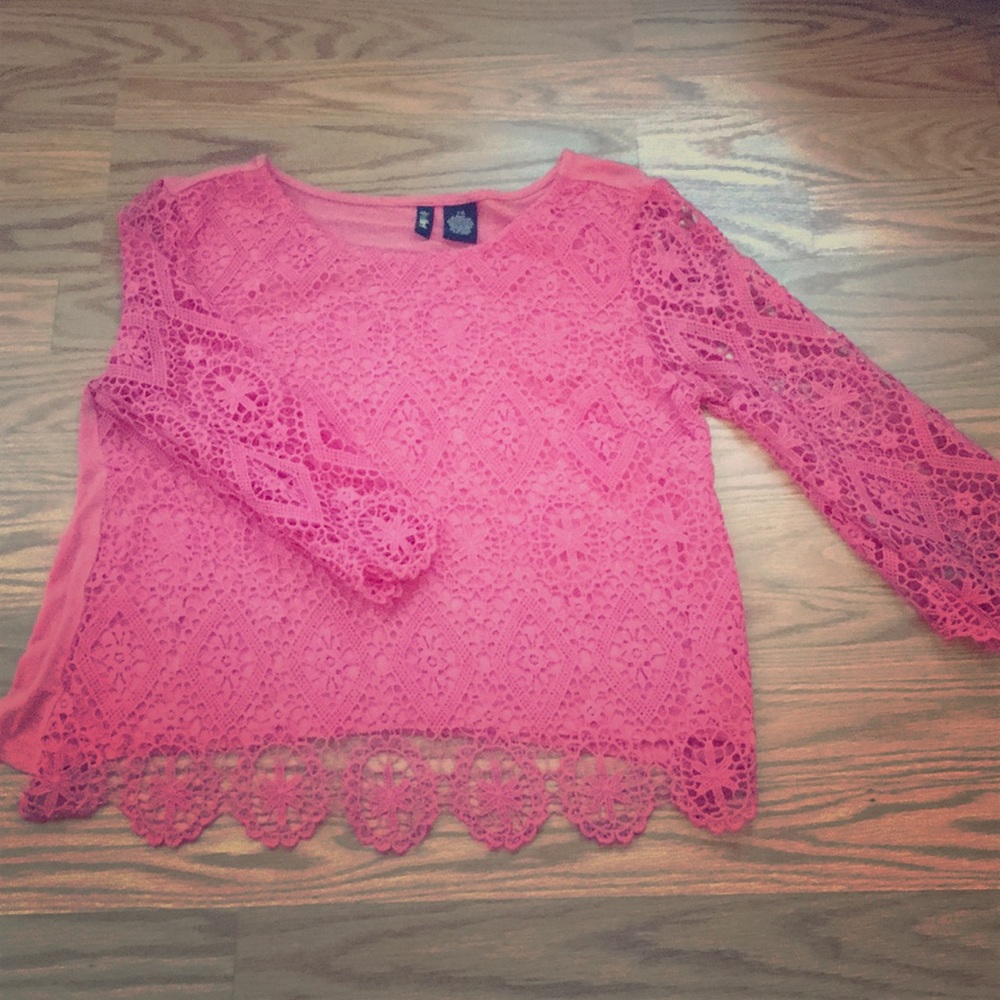 Pink ultraflirt lace 3/4 sleeve shirt